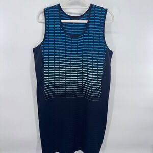 Ming Wang Blue Ombre Geometric Knit Tunic Tank  Dress Sleveless PXL